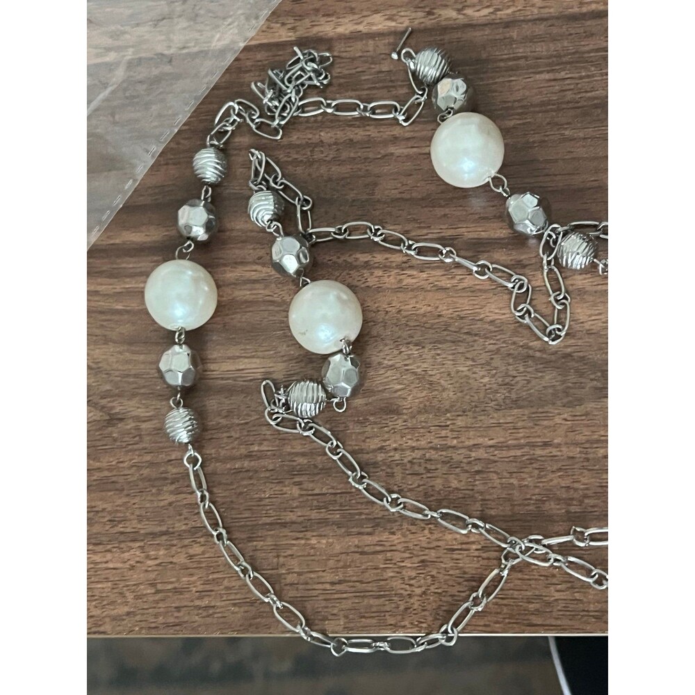 Long Necklace with Pearls silver accents single or double layer necklace - Picture 4 of 4